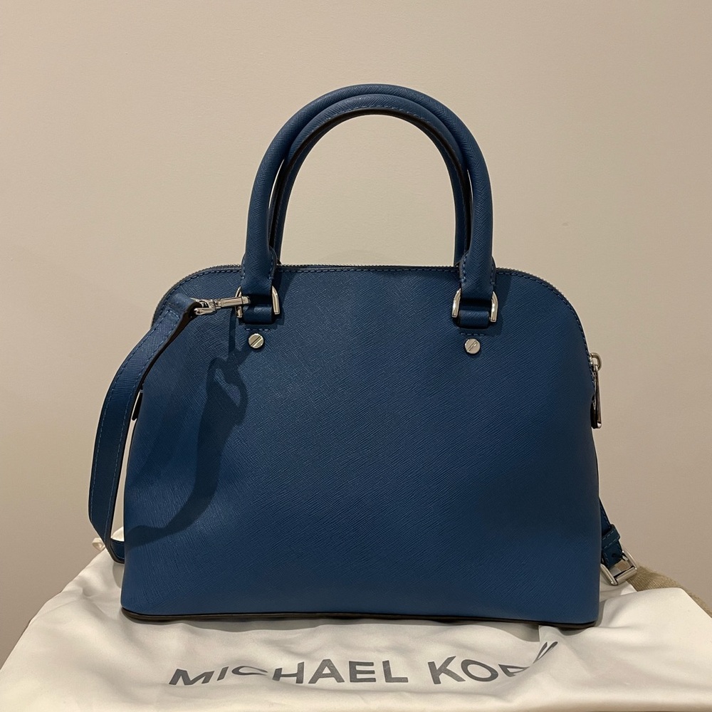 Michael Kors Steel Blue Satchel Leather Bag - Picture 5 of 11